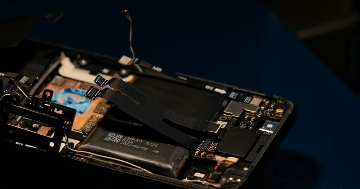 Disassembled device showing internal battery and components